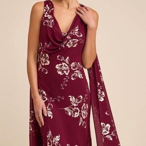 Lulus Sidonia Burgundy And Gold Floral Cowl Sash Maxi Dress Red - Size M